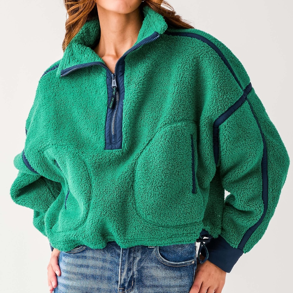 NWOT 🌲 Free People Mountain High Half Zip Fleece - Green Glow - Picture 4 of 9